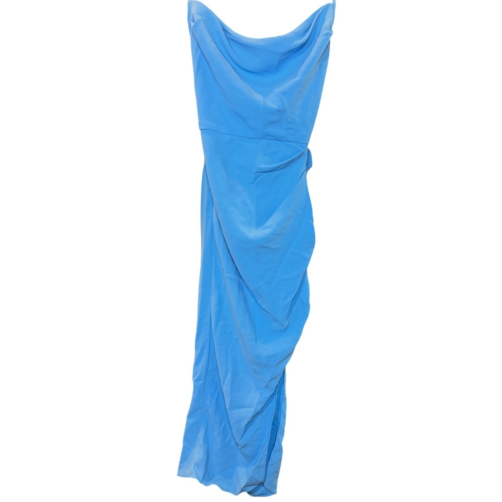 Amanda Uprichard Blue Cowl Neck Ruched Midi Dress Womens Size Medium Lace Up